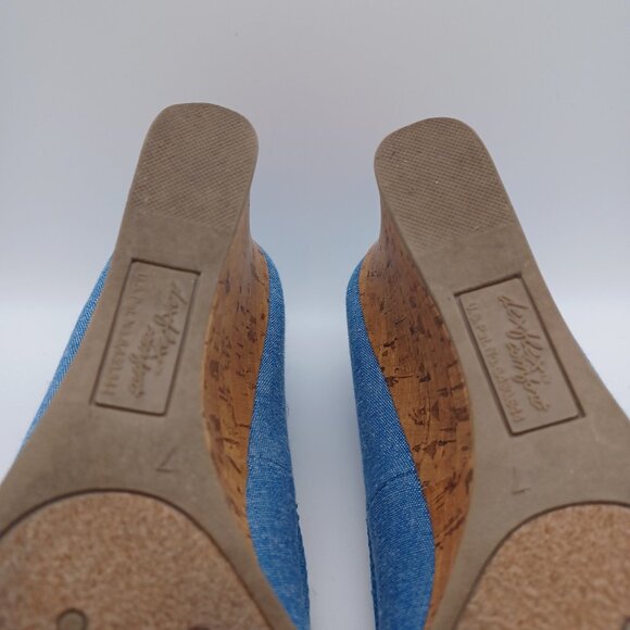 Dexflex Comfort Denim and Cork Wedge Heel Peep Toe Shoes - Picture 10 of 10